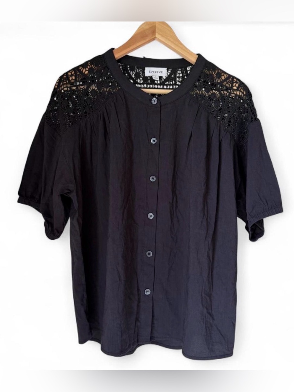 Evereve Casual Boho Crochet Button Up Blouse - Picture 2 of 5